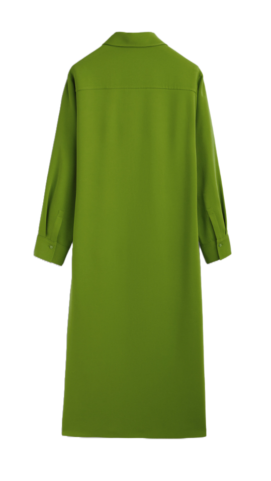 The belted detail of the shirt dress accentuates the waistline.